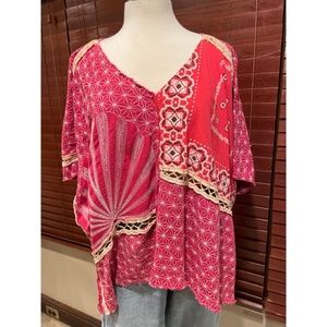 Free People Mixed Print Embroidered Top